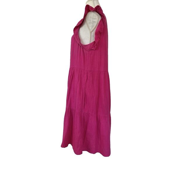 J Crew Tiered Mini Flutter Sleeve Gauze Dress Size 10 Mageneta Pink Resort Vacay - Picture 2 of 8